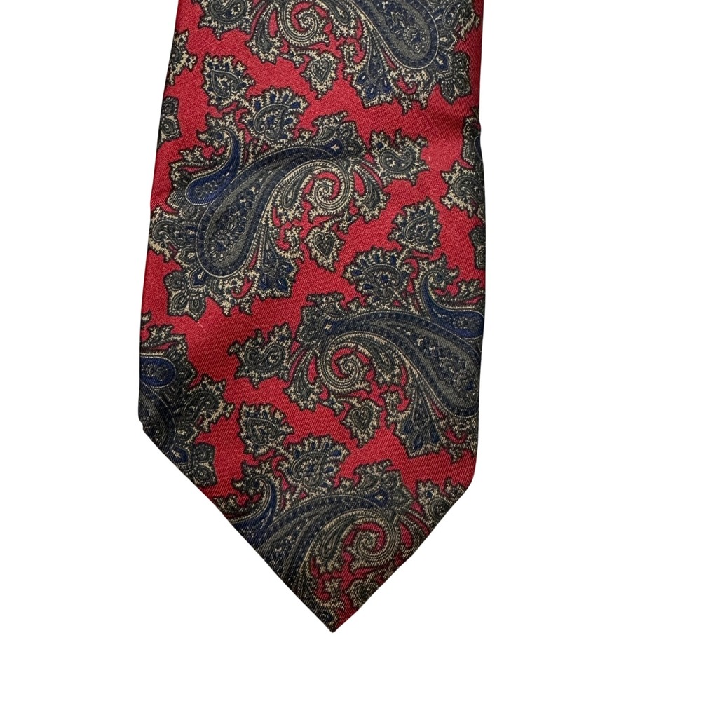 Pierre Balmain Paris Mens Silk Tie Red Navy Blue Paisley Handmade Italy 3.75in